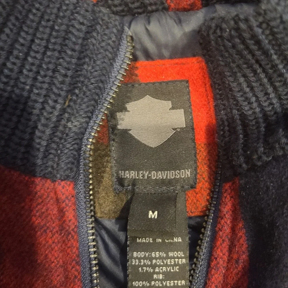 Harley-Davidson Women's Medium Wool Plaid‎ Hooded Jacket Red Double Zip